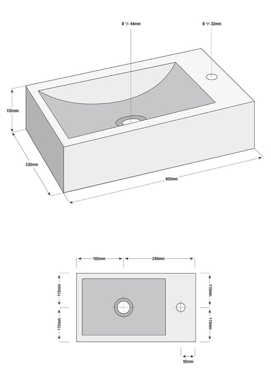 Wiesbaden Matera Fonteinset Natuursteen 40x23x10,5 cm Rechts Chroom