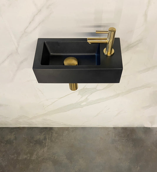 Mini Rhea Fonteinset Wiesbaden 36X18X9 Cm Rechts in Kwarts met Geborsteld Messing Goud