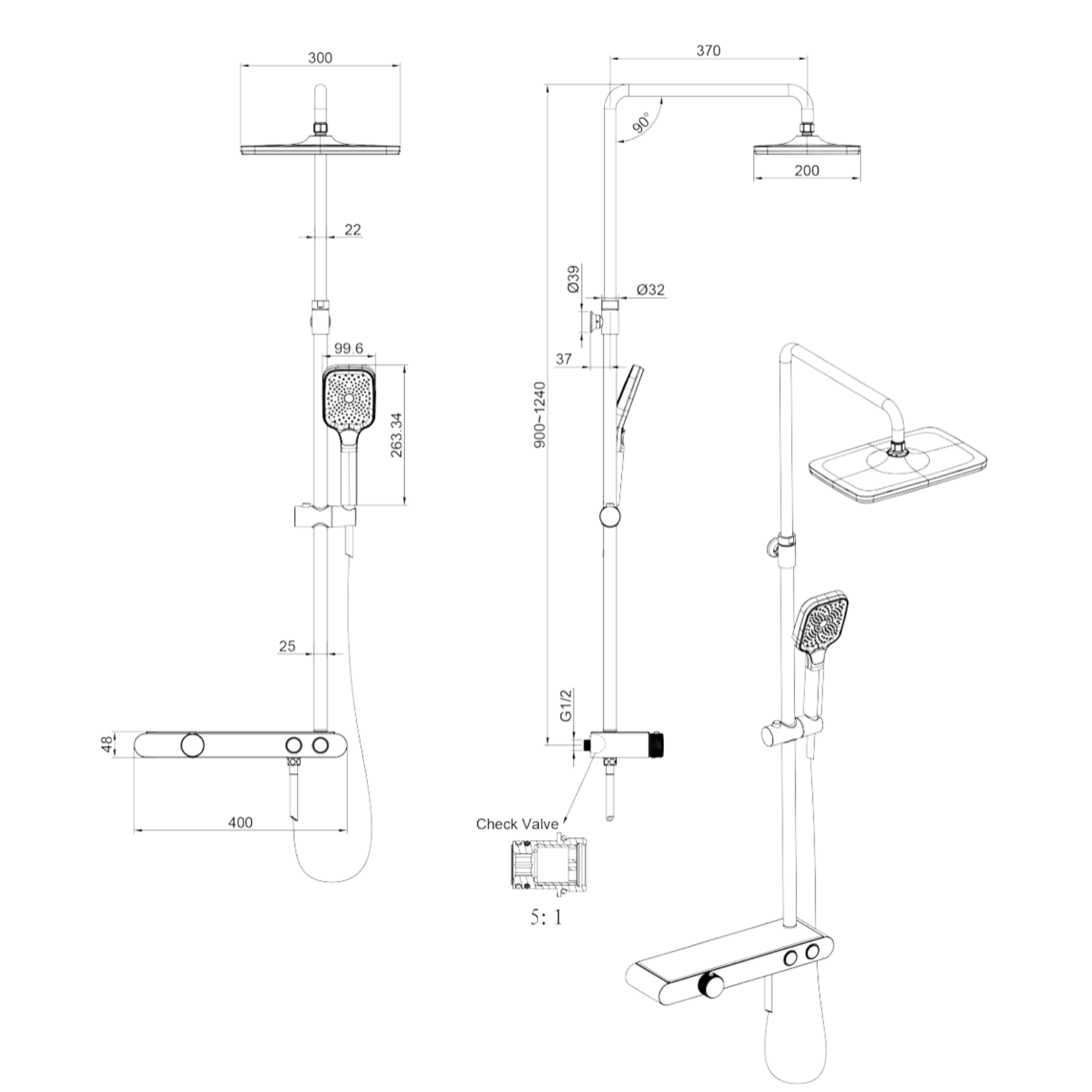 ALONI douchekraan met planchet