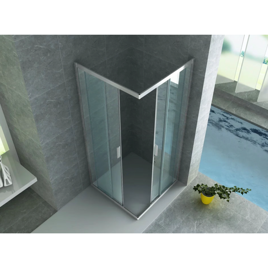 ALONI Douchecabine Hoekinstap met 2 Schuifdeuren – 6 mm Veiligheidsglas – Helder Glas – Omkeerbaar