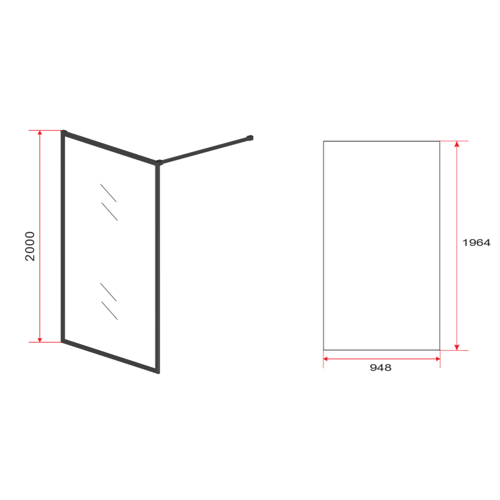 ALONI inloopdouchewand met mat zwart profiel – 8 mm veiligheidsglas