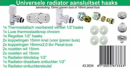 Hoekradiatoraansluitset Wiesbaden in Chroom (voor zijaansluiting)