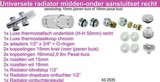 Recht Radiator Onderblok Wiesbaden in Chroom (voor Middenaansluiting)