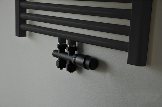 Radiateur Onderblok Wiesbaden Recht Mat Zwart (Voor Middenaansluiting)