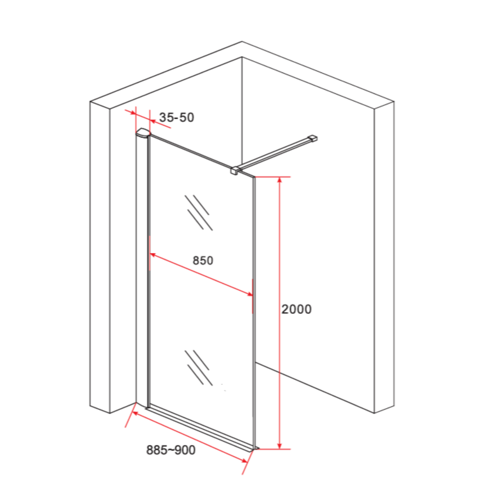 ALONI inloopdouchewand – 8 mm veiligheidsglas
