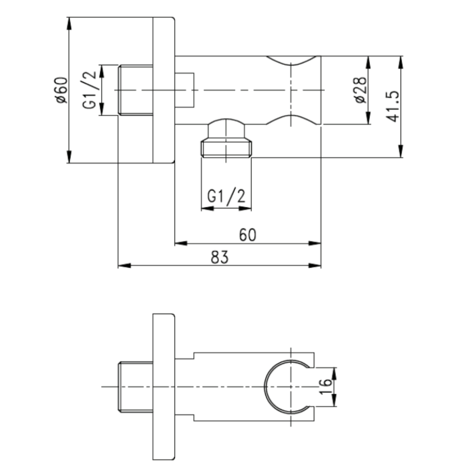 Aloni muuraansluitbocht – rond – met handdouchehouder