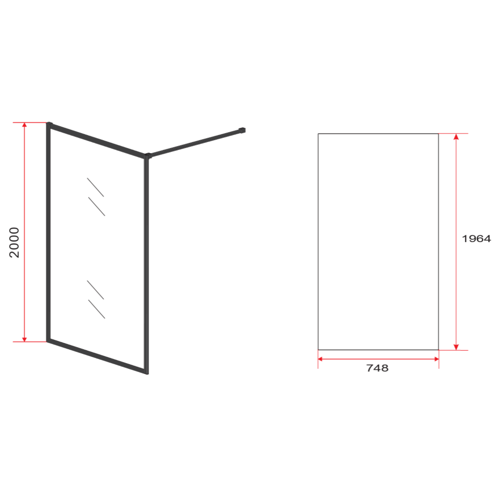 ALONI inloopdouchewand met mat zwart profiel – 8 mm veiligheidsglas