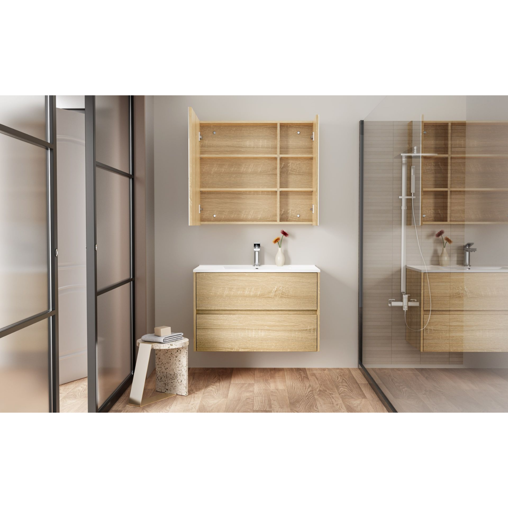 HAYAT spiegelkast – 2 asymmetrische enkelzijdige spiegeldeuren