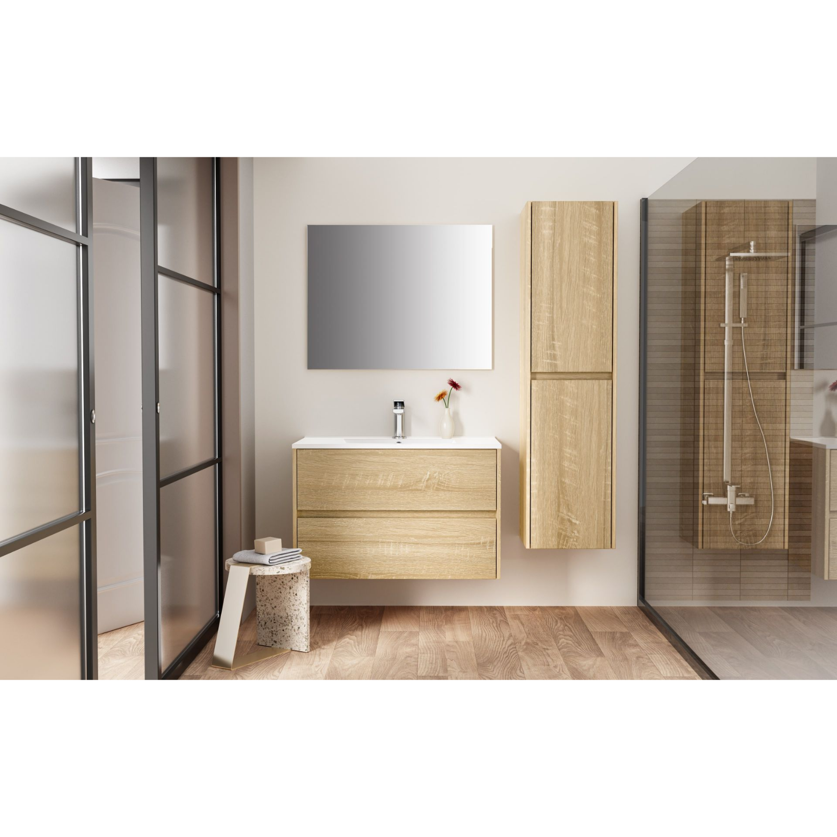 ALONI HAYAT hoge badkamerkast – Greeploos & softclose – Omkeerbaar