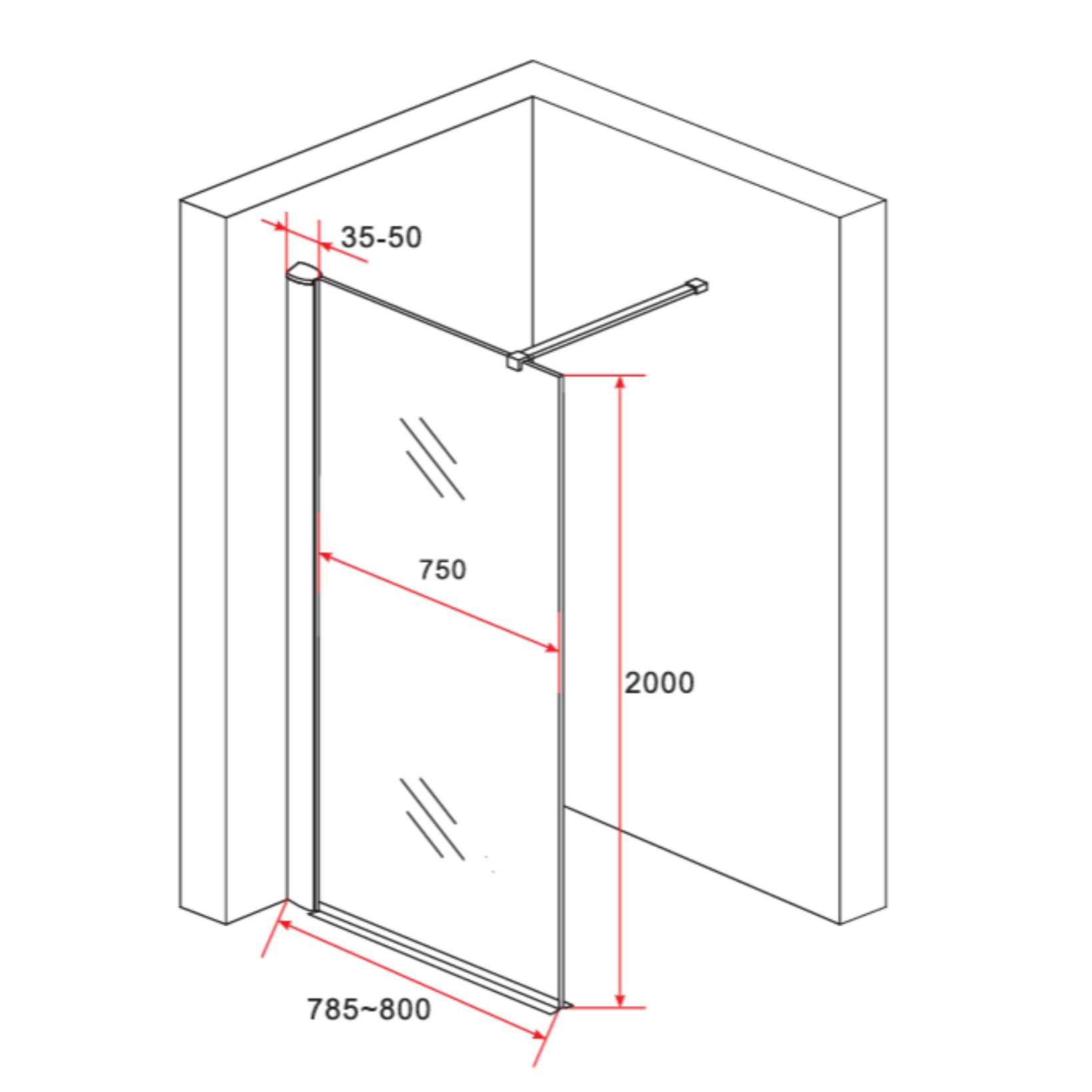 ALONI inloopdouchewand – 8 mm veiligheidsglas