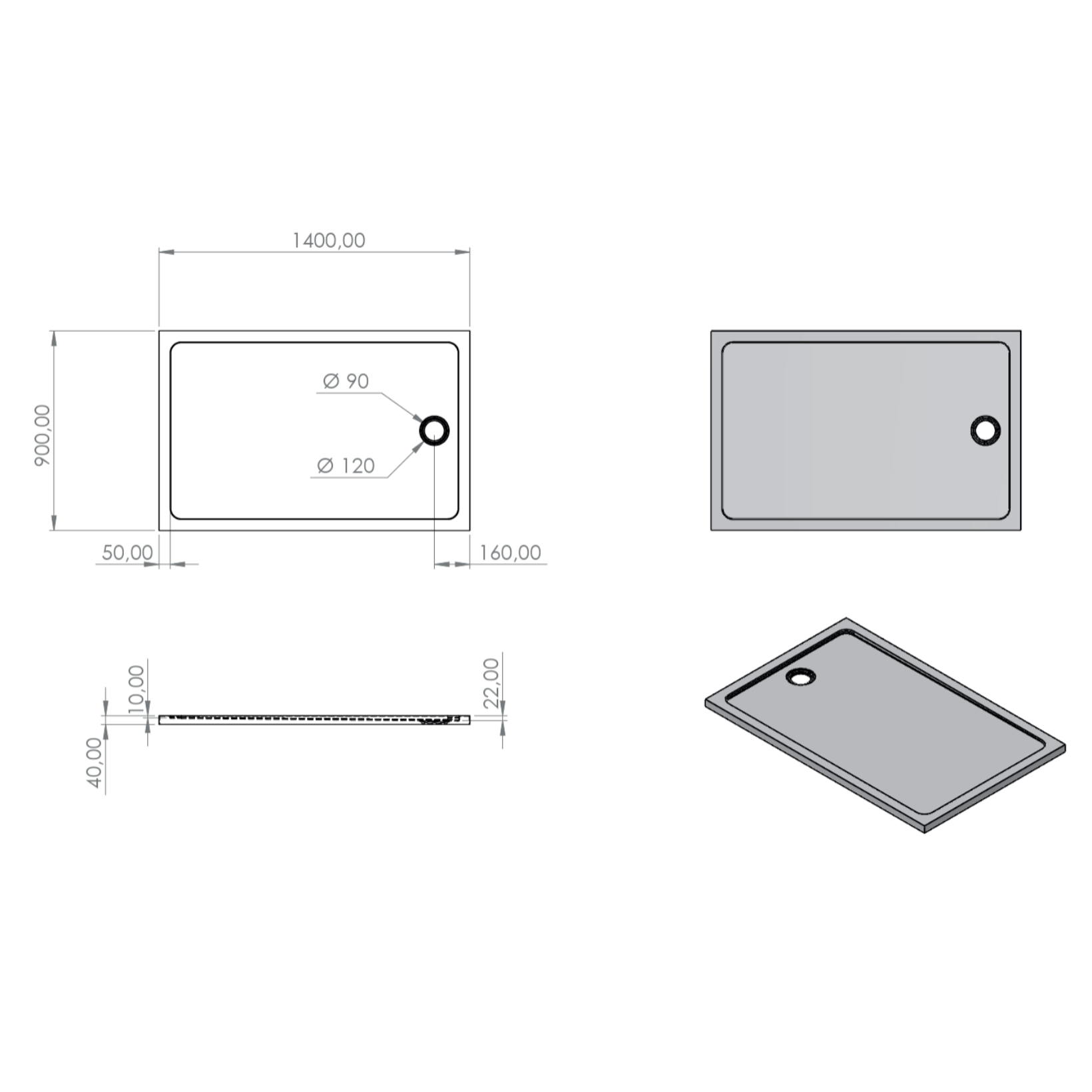 ALONI Rechthoekige Acryl Douchebak