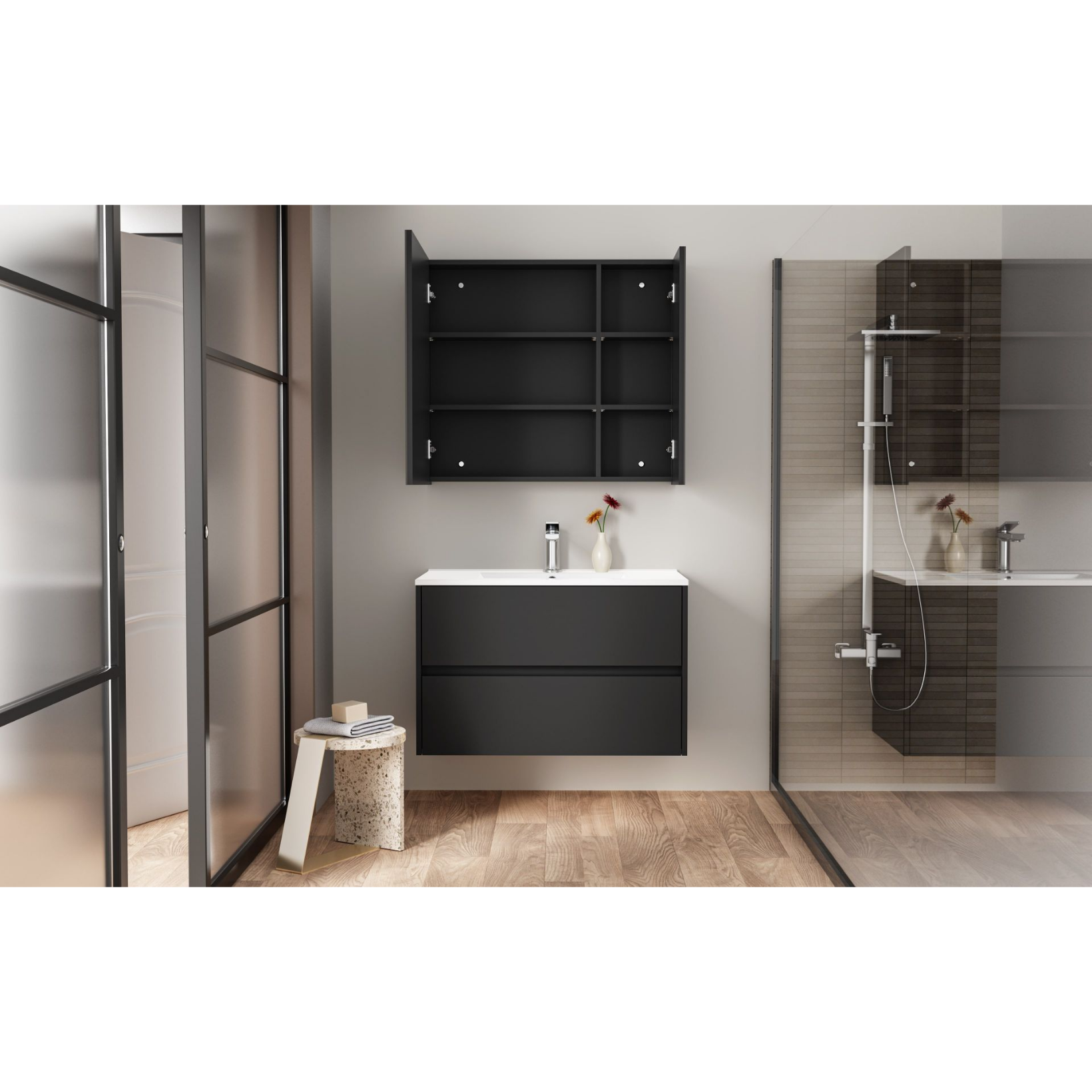 HAYAT spiegelkast – 2 asymmetrische enkelzijdige spiegeldeuren