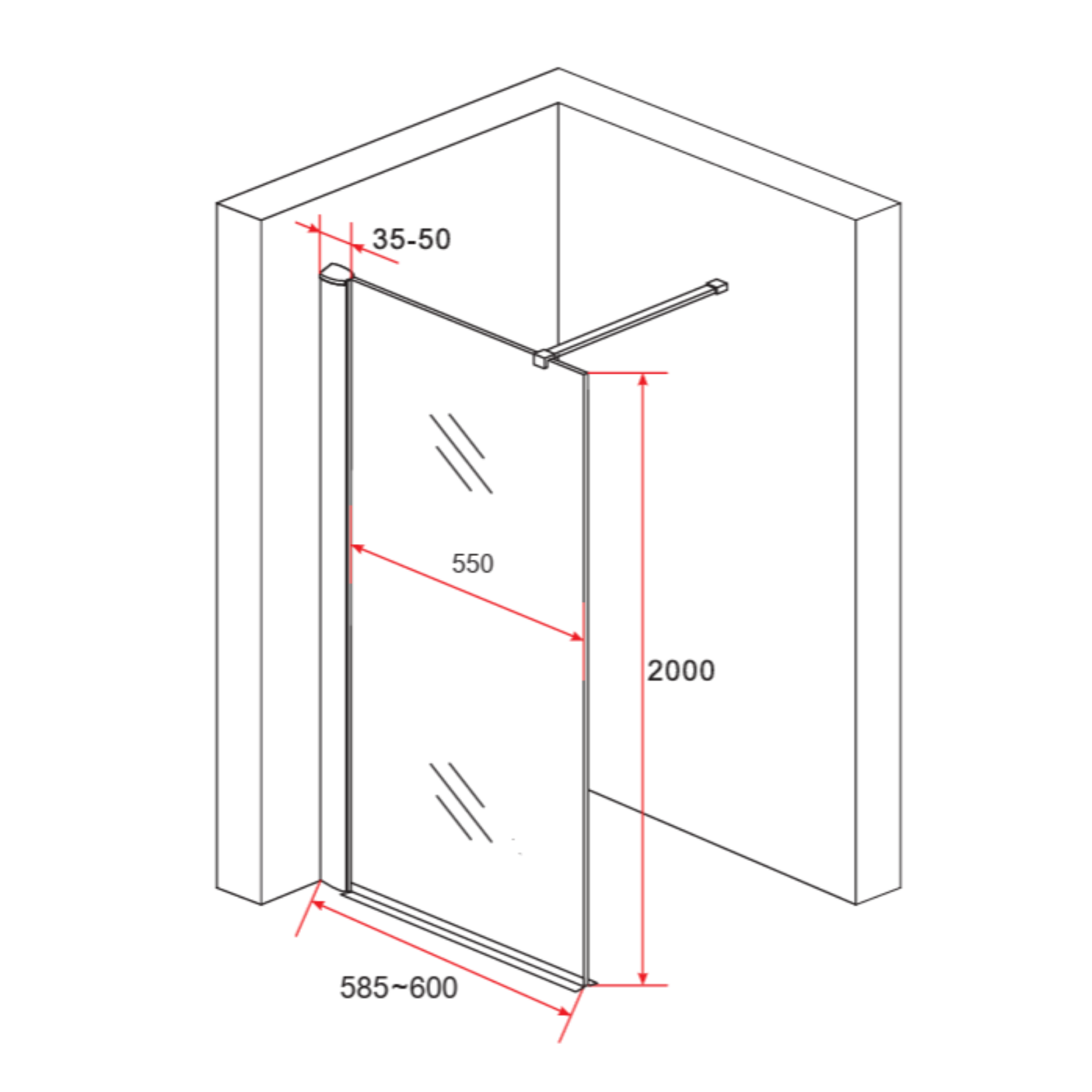 ALONI inloopdouchewand – 8 mm veiligheidsglas
