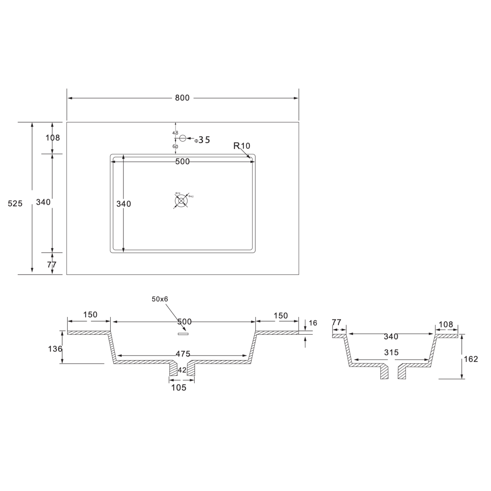 WONDA Square Slim Wastafel – Kunstmarmer