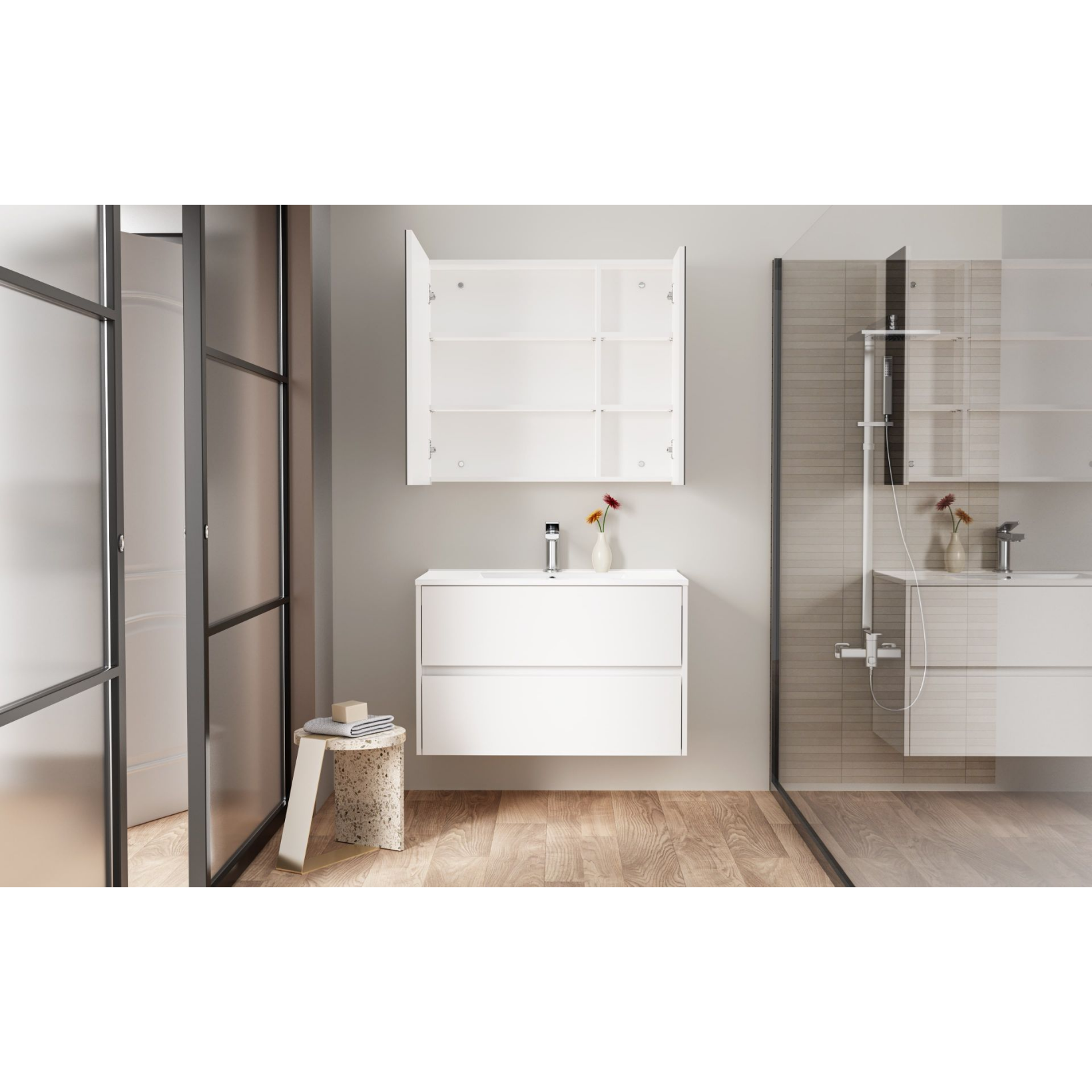 HAYAT spiegelkast – 2 asymmetrische enkelzijdige spiegeldeuren