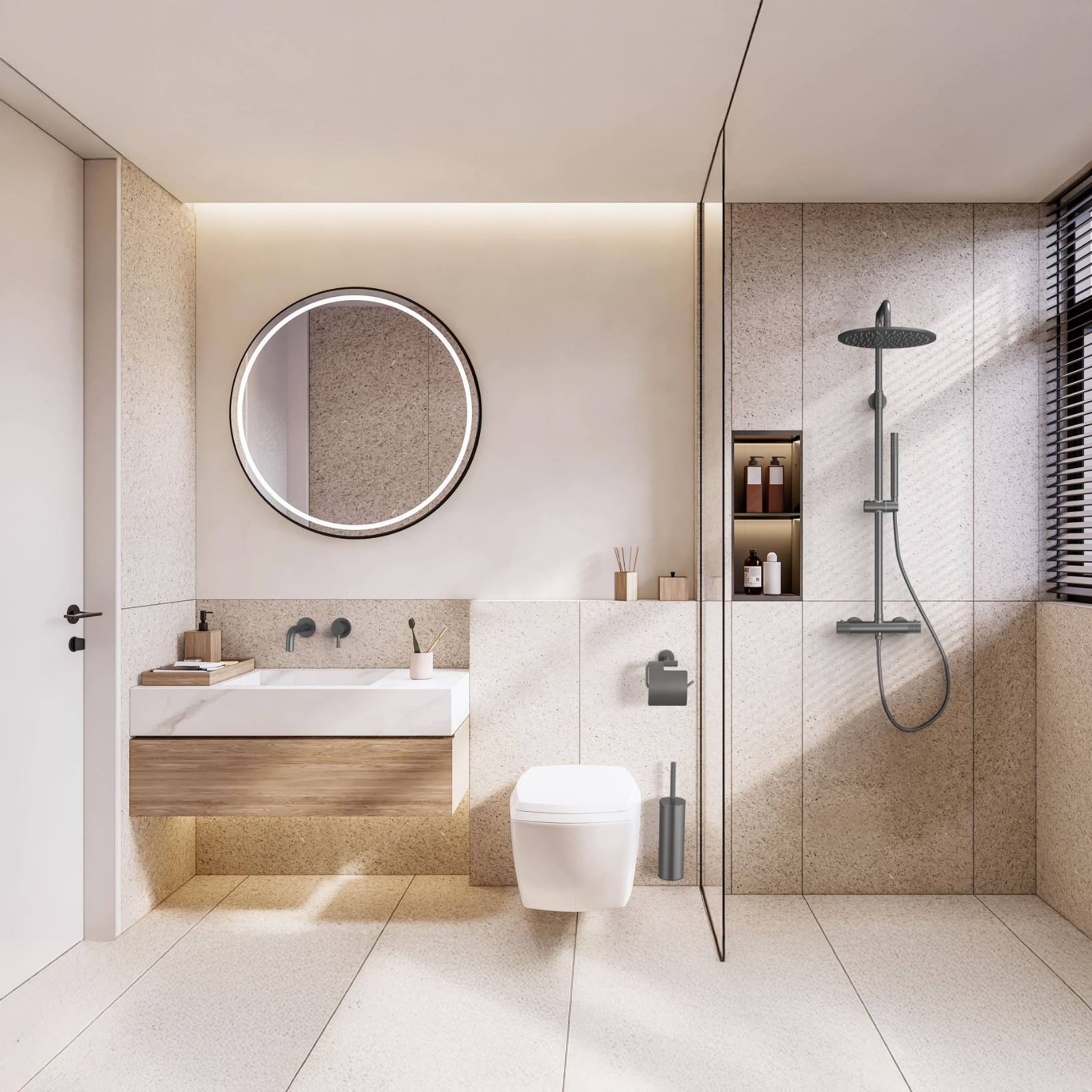 Aloni Stria toiletborstel met houder – hangend & vrijstaand – met kunststof binnenpot