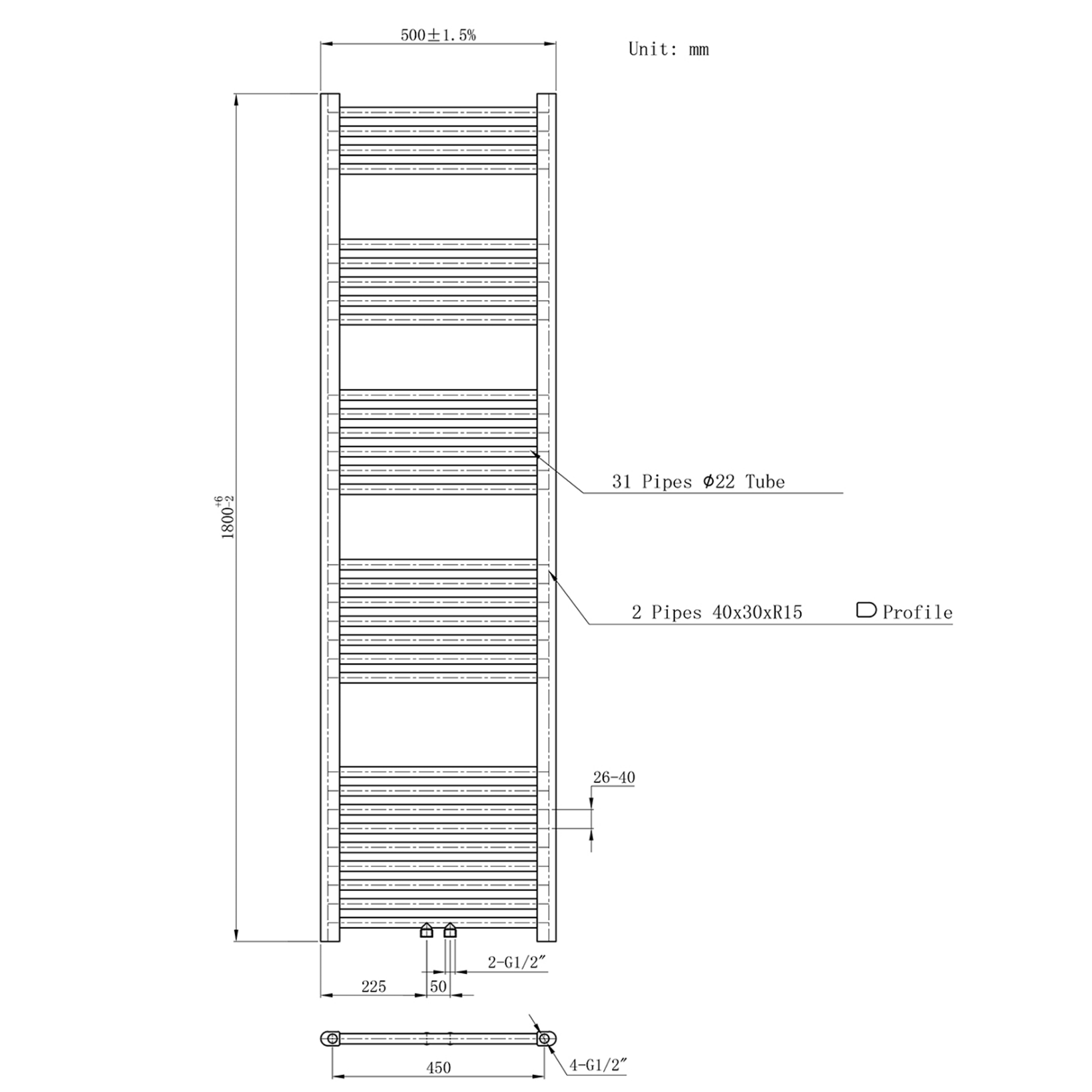 BELRAD Badkamer radiator – Middenaansluiting