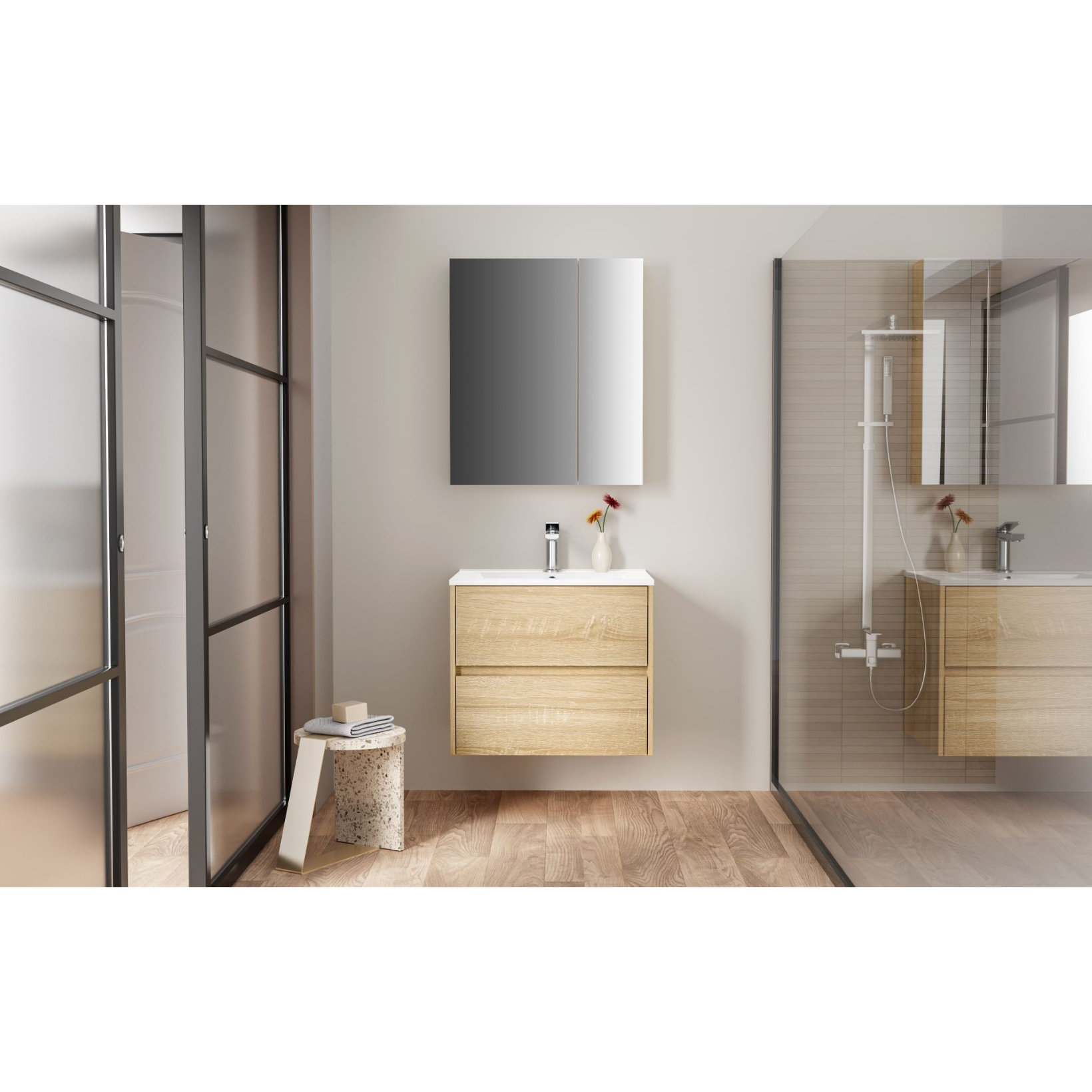 HAYAT spiegelkast – 2 asymmetrische enkelzijdige spiegeldeuren