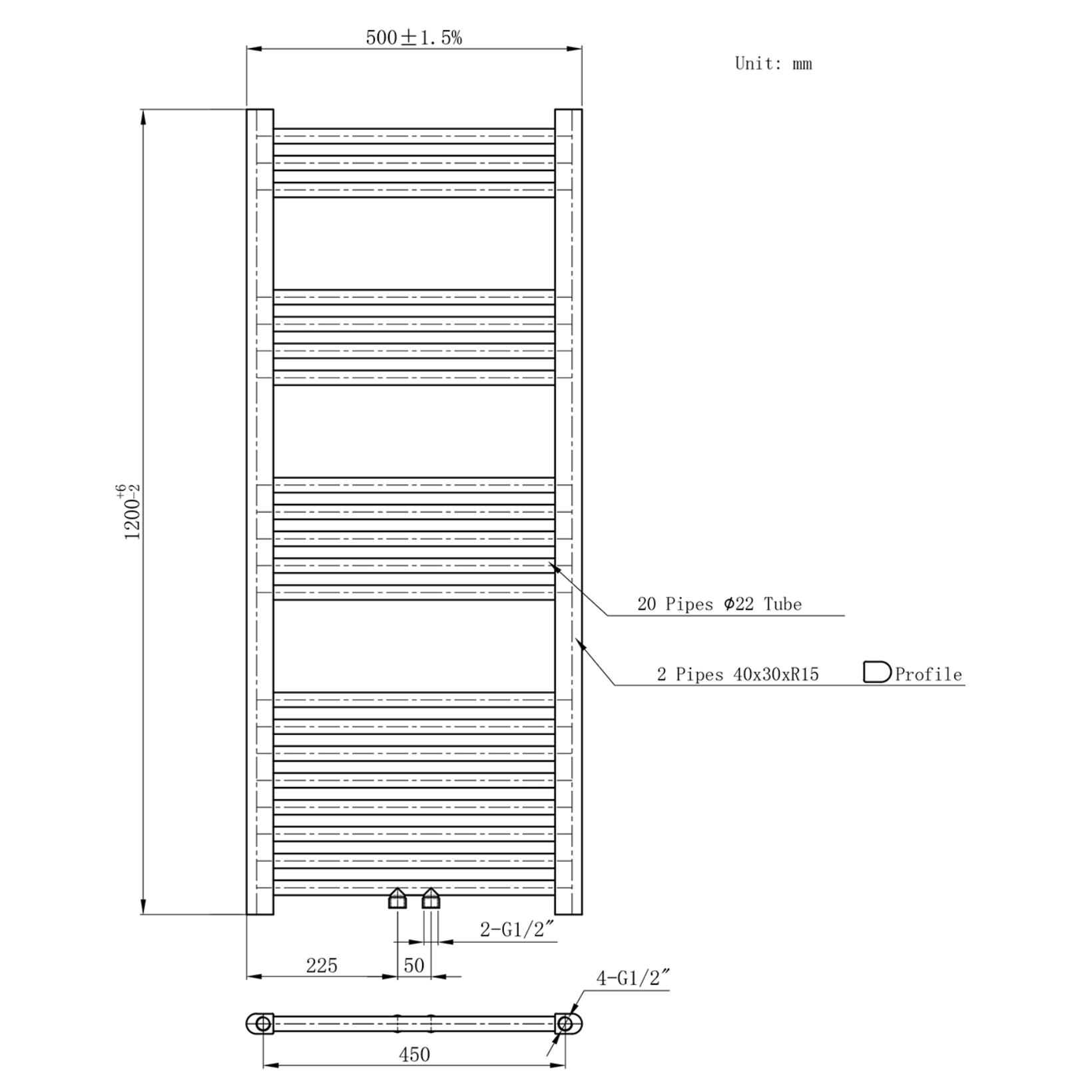 BELRAD Badkamer Radiator Zwart Mat Geborsteld – Middenaansluiting