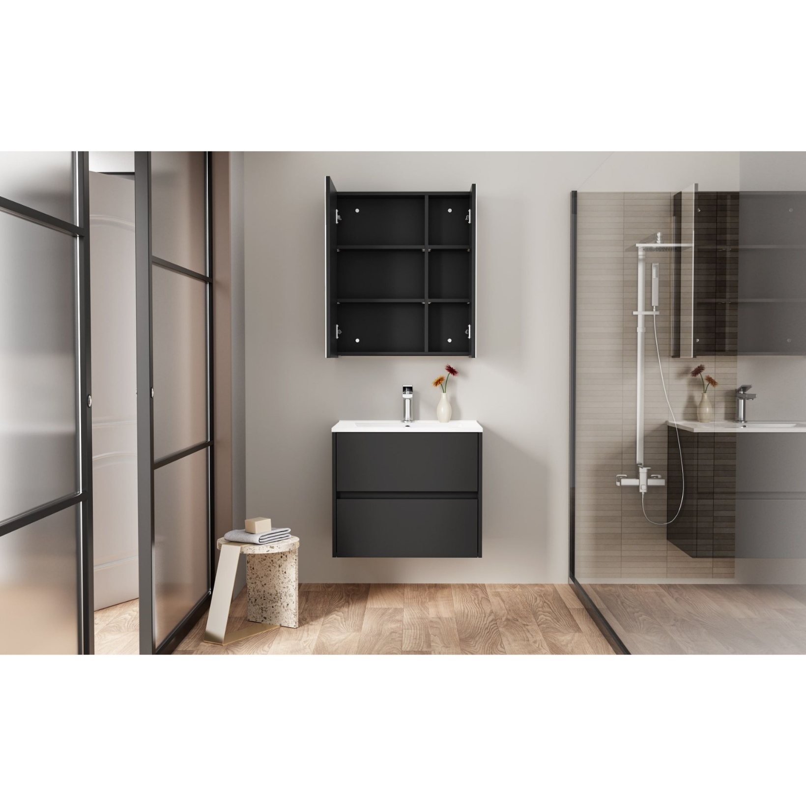 HAYAT spiegelkast – 2 asymmetrische enkelzijdige spiegeldeuren