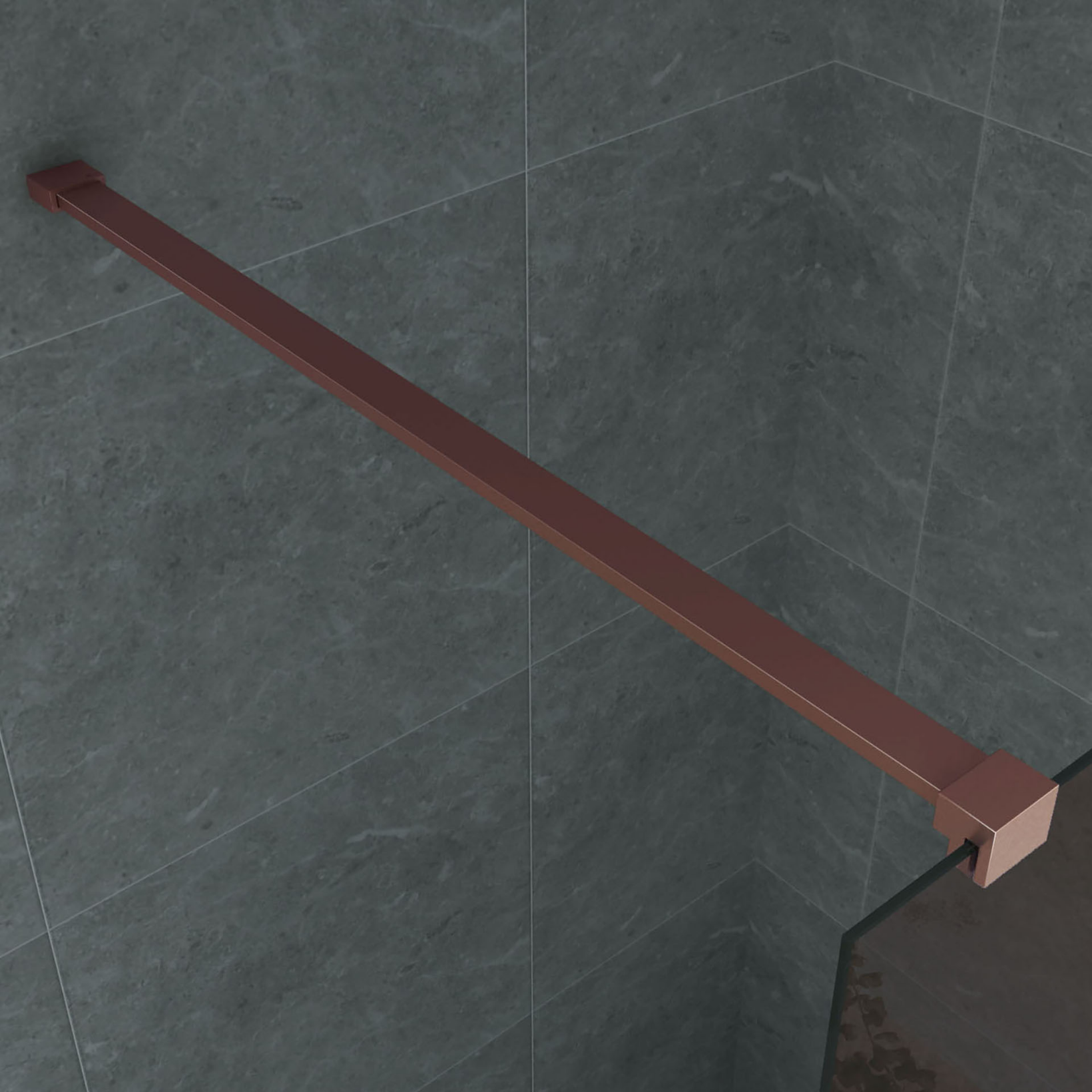 ALONI douchewand champagneglas met koperen profiel – 8 mm veiligheidsglas