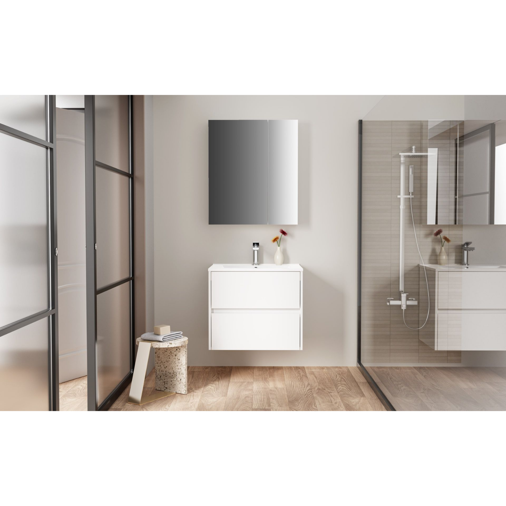 HAYAT spiegelkast – 2 asymmetrische enkelzijdige spiegeldeuren