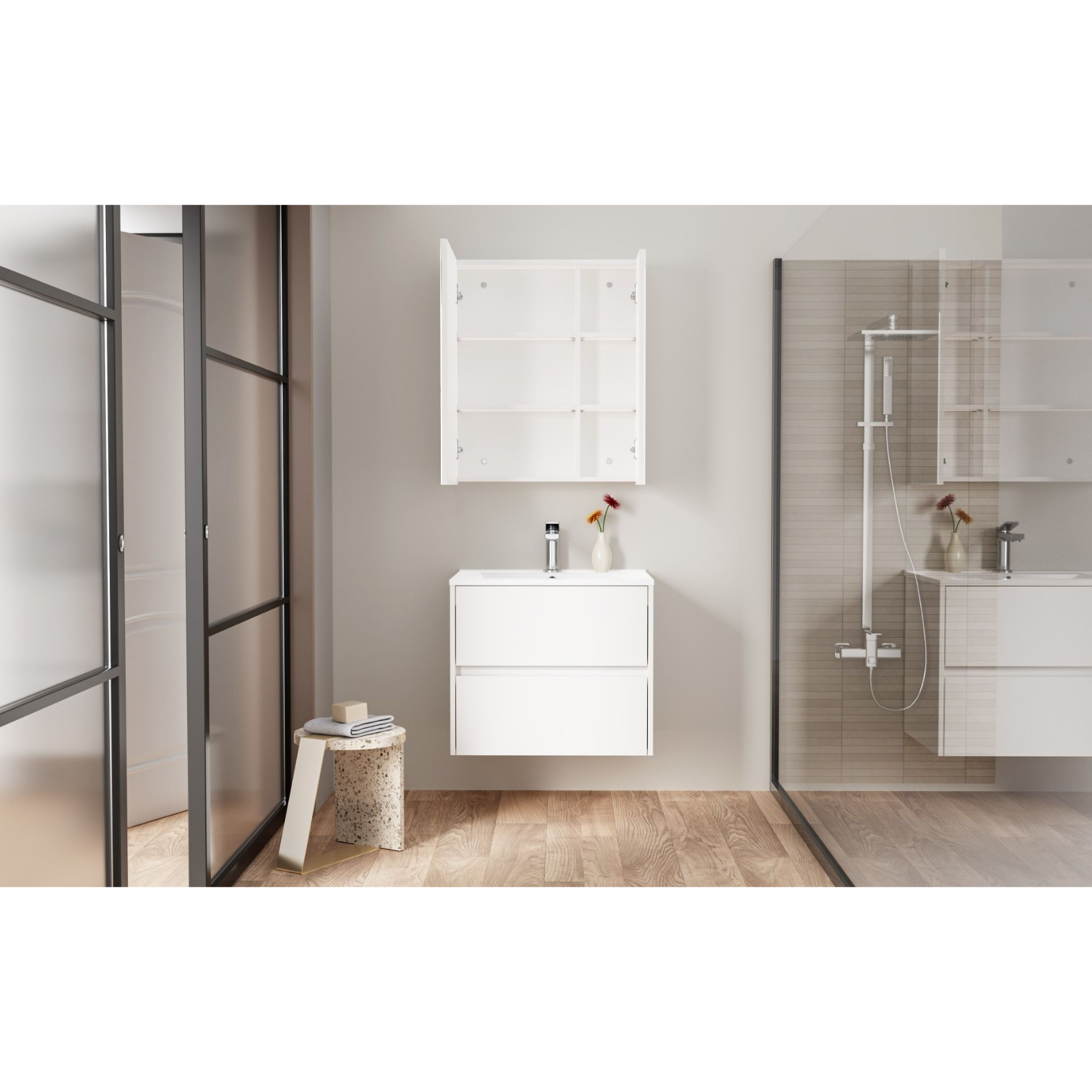 HAYAT spiegelkast – 2 asymmetrische enkelzijdige spiegeldeuren