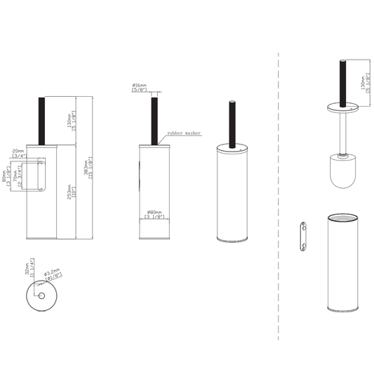 Aloni Stria toiletborstel met houder – hangend & vrijstaand – met kunststof binnenpot