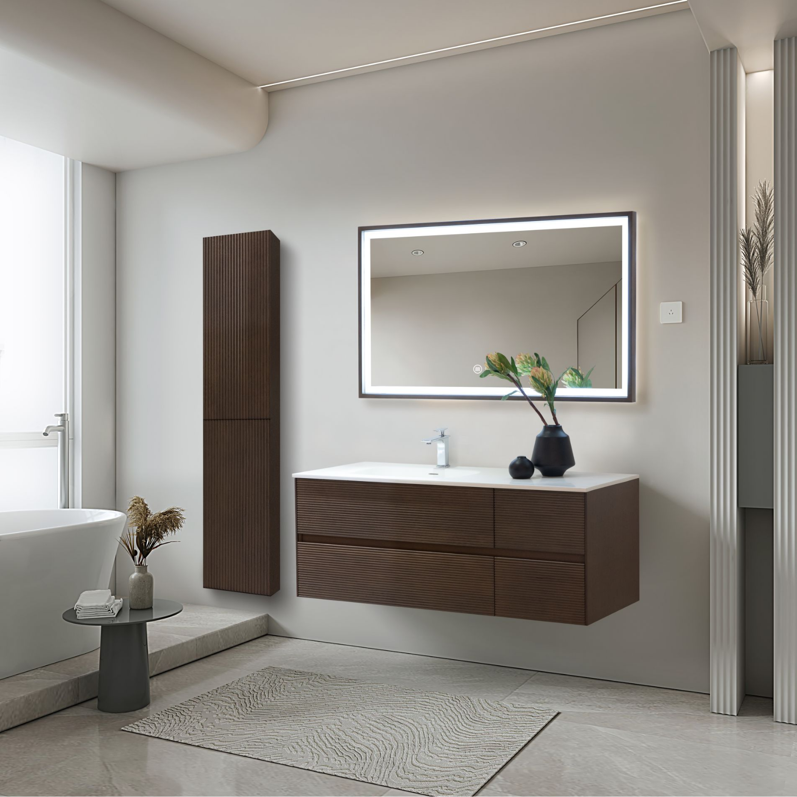 ALONI LAYDA hoge badkamerkast – Greeploos & softclose – Omkeerbaar