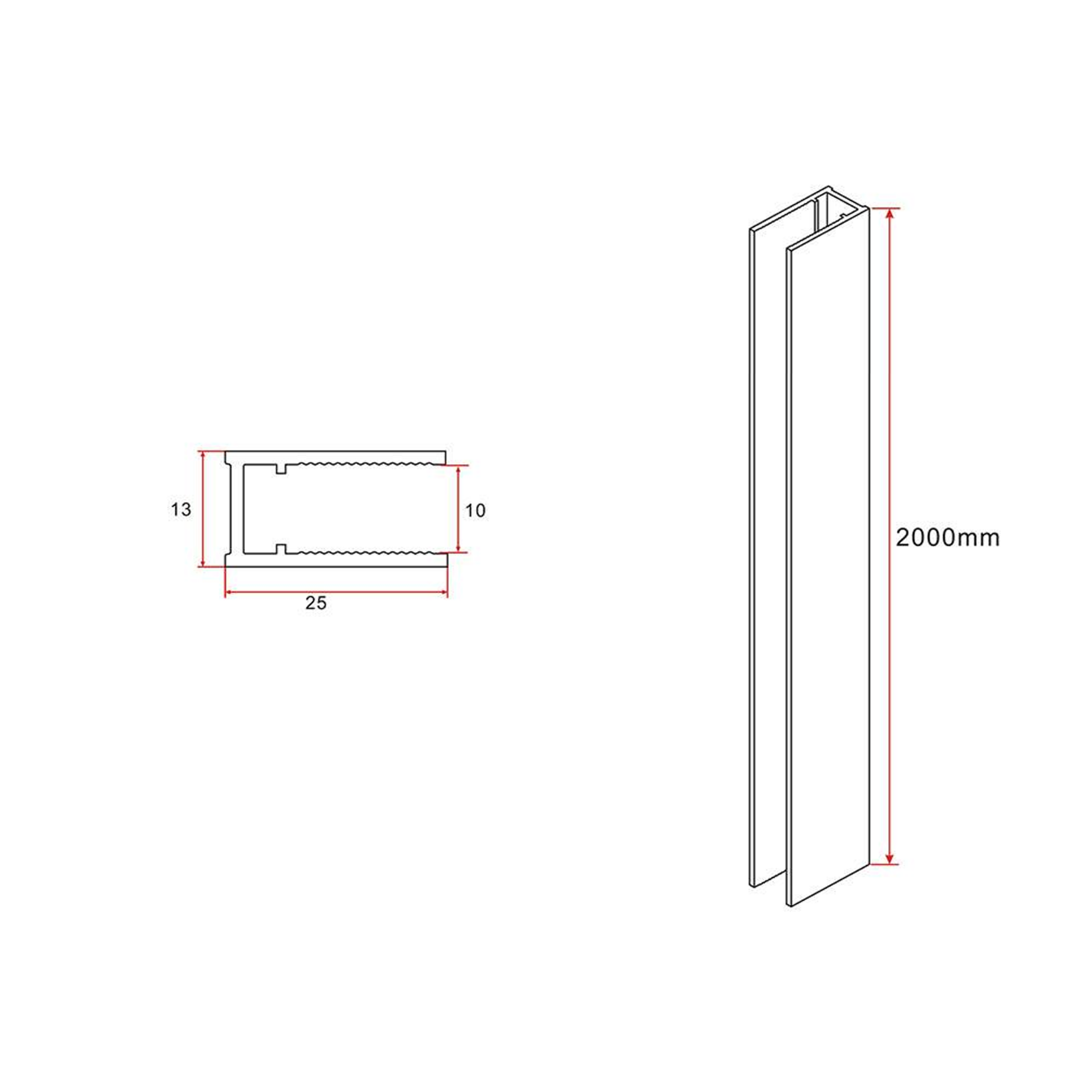 Aloni muurprofiel voor douchewand – geschikt voor 8 mm glas