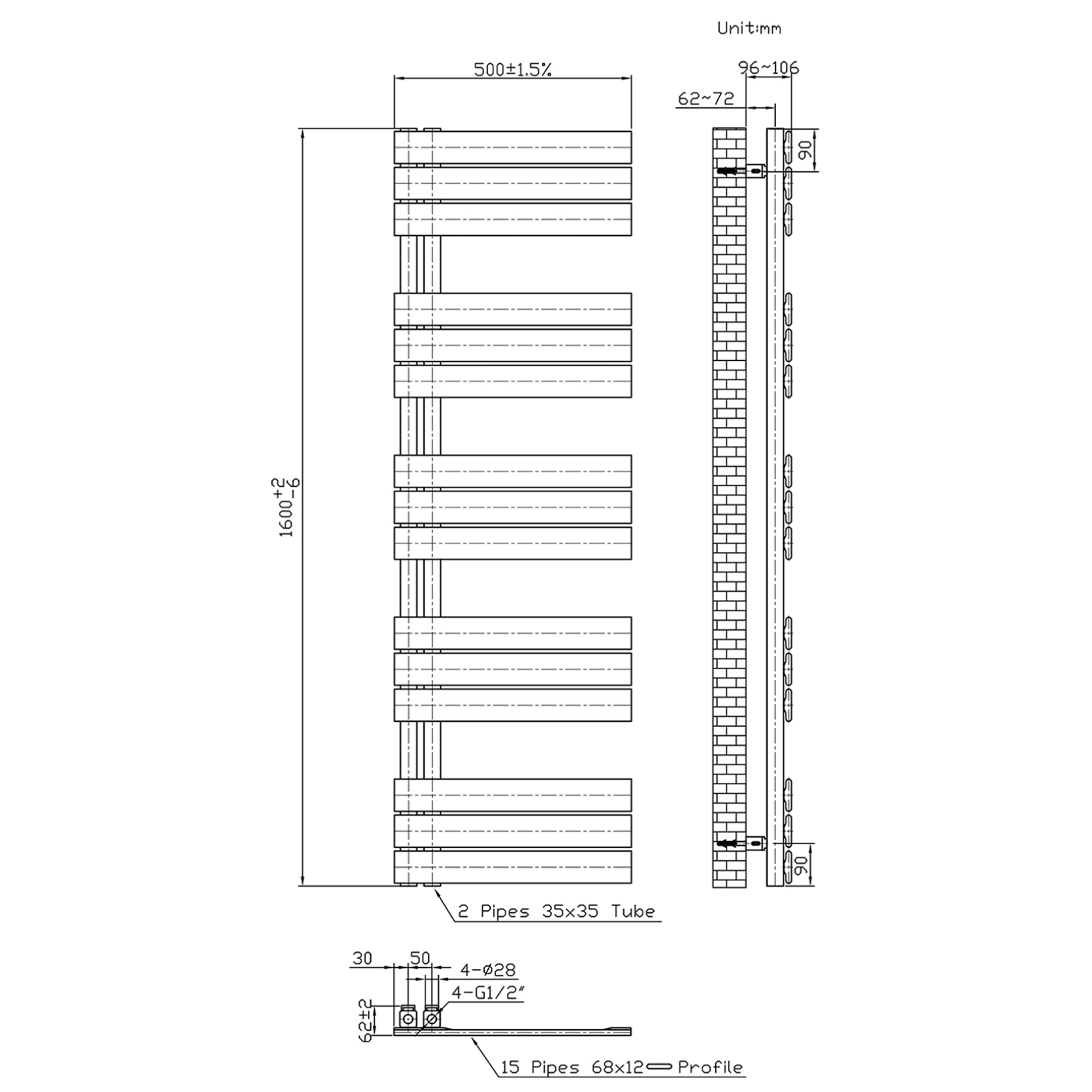 BELRAD Badkamer Radiator Wit – Linkeraansluiting/Combi