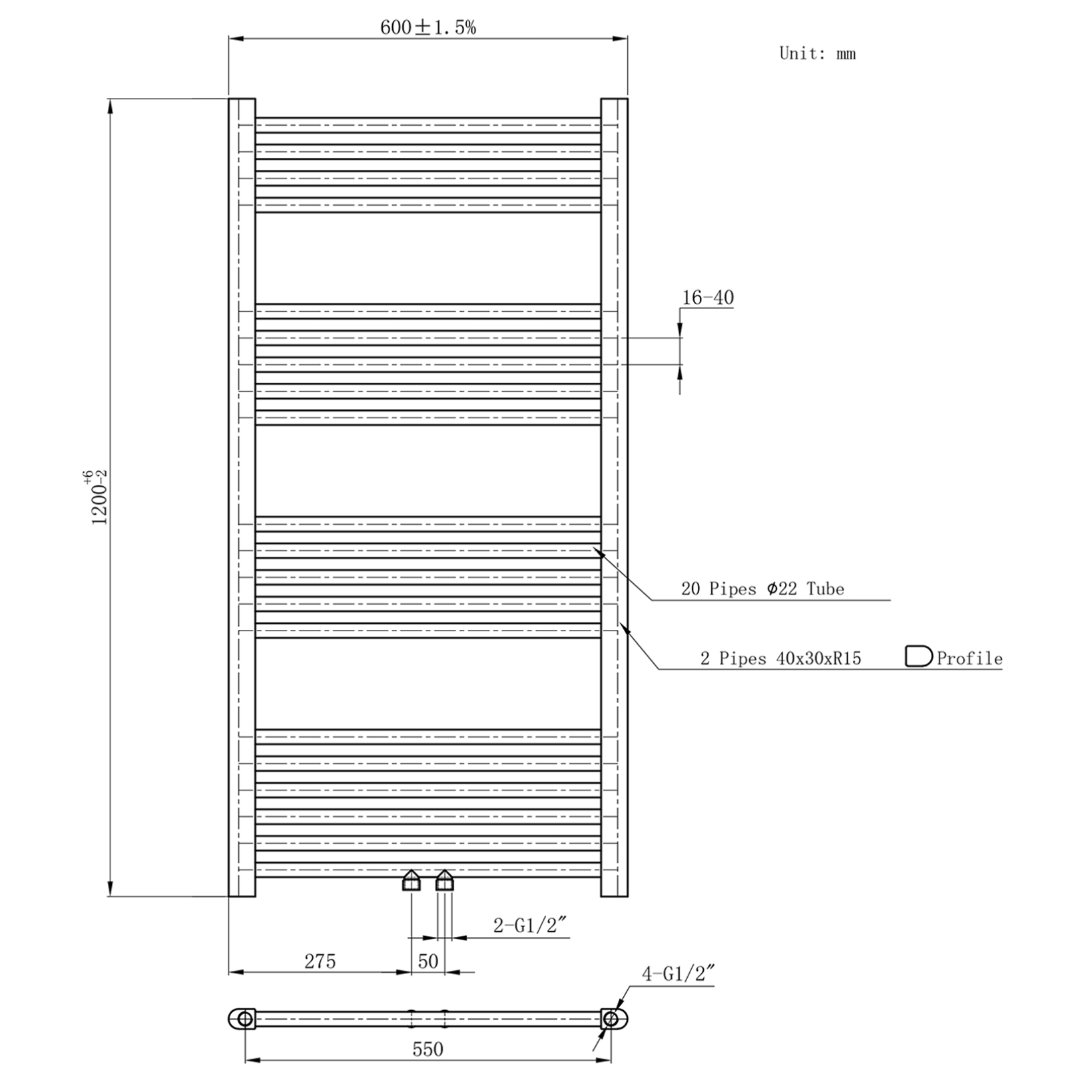 BELRAD Badkamer radiator – Middenaansluiting