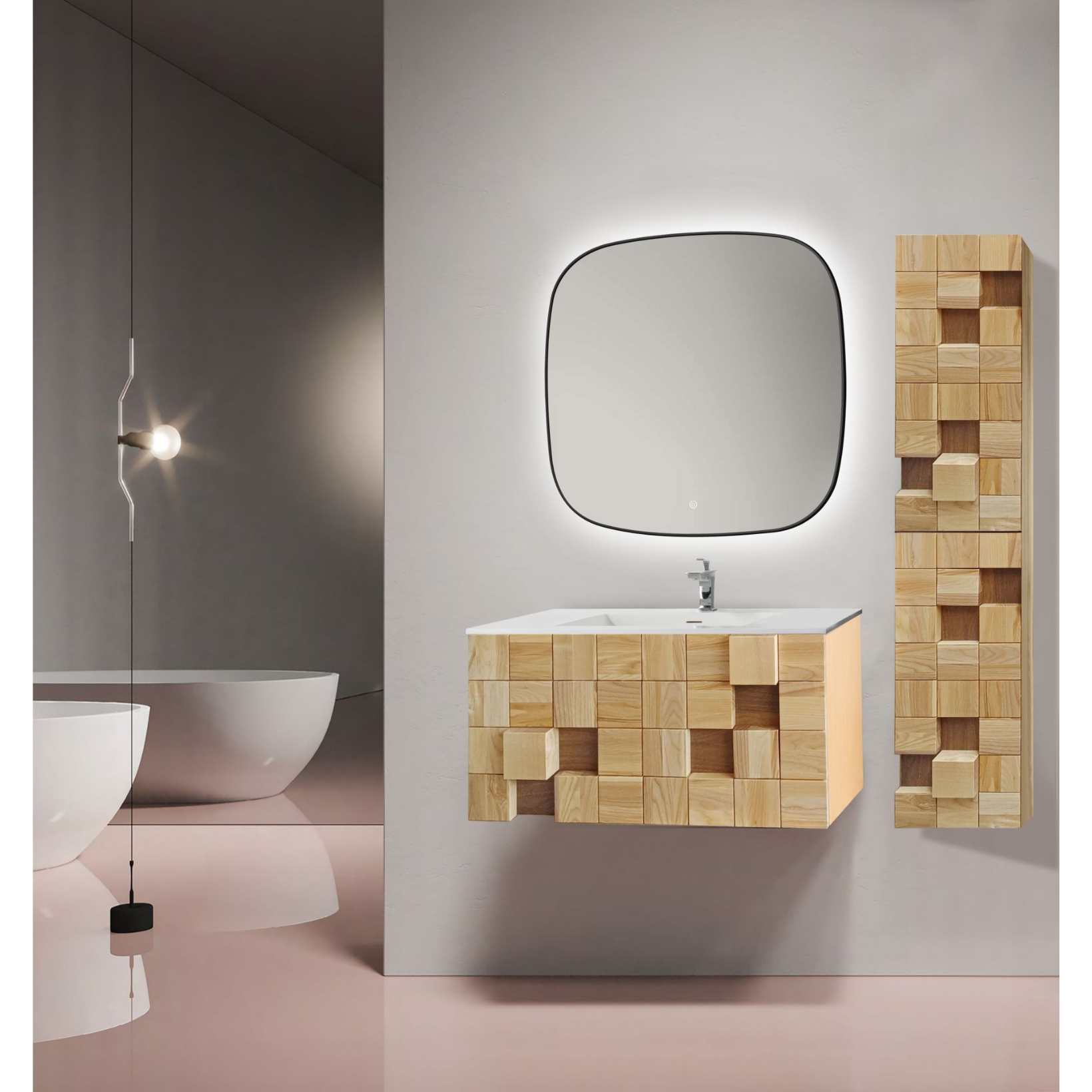 ALONI MIMOZA hoge badkamerkast – Greeploos & softclose – Omkeerbaar