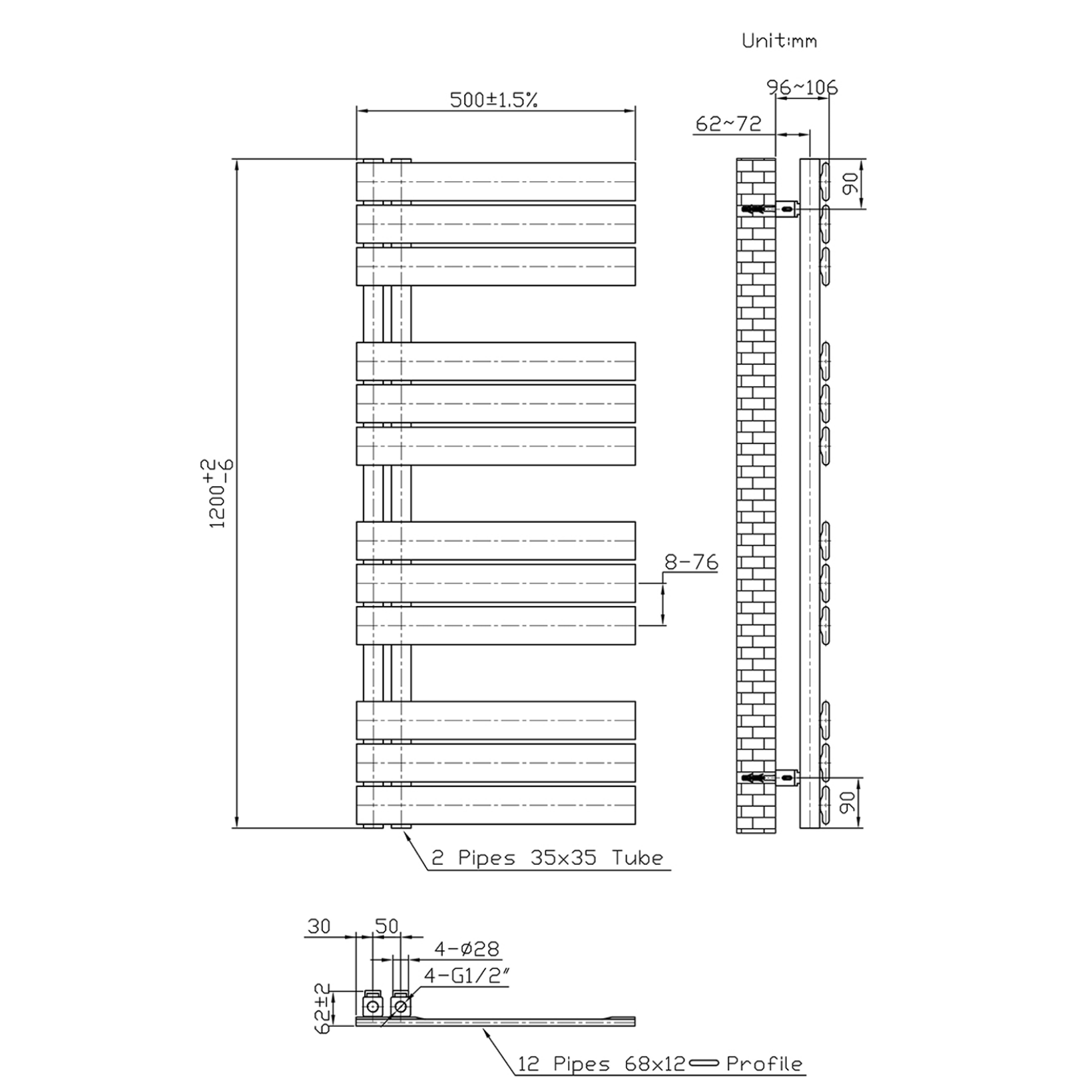 BELRAD Badkamer Radiator Wit – Linkeraansluiting/Combi
