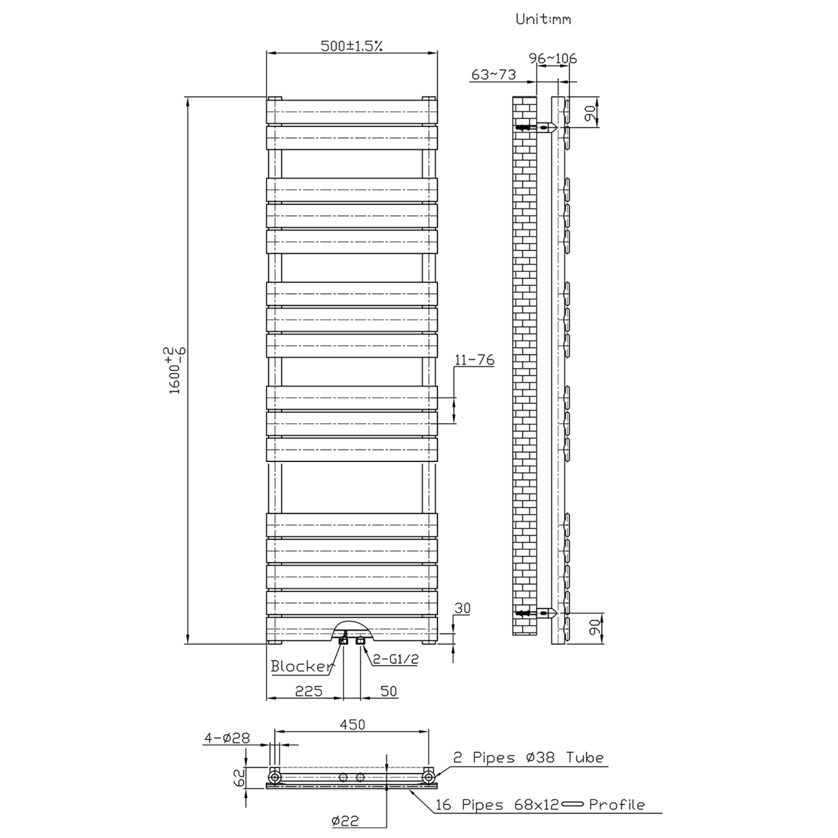 BELRAD Badkamer Radiator Wit – Middenaansluiting