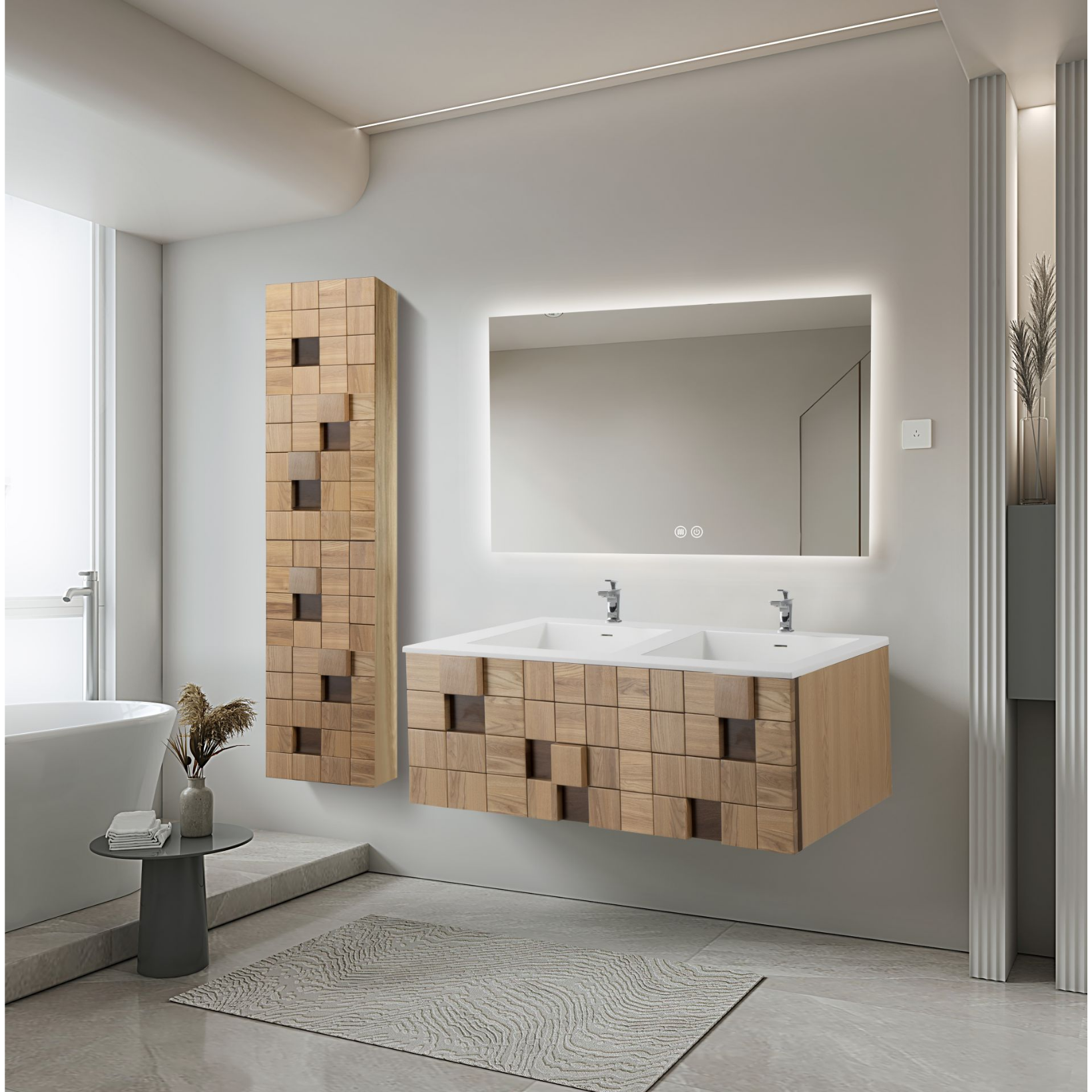 Wonda Square Slim Wastafel – Dubbel – Kunstmarmer