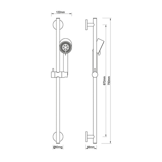 Cadence Luxe Complete Schuifstangset Wiesbaden met Handdouche en Doucheslang in Gunmetal