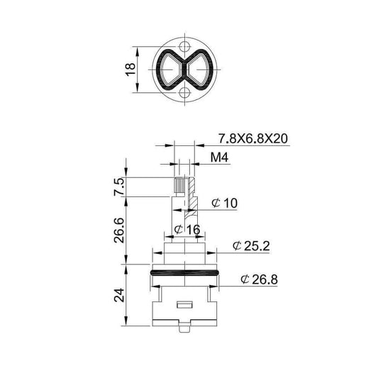 Caral 2 voies corps de vanne court pour ensemble de douche de pluie thermostatique apparent