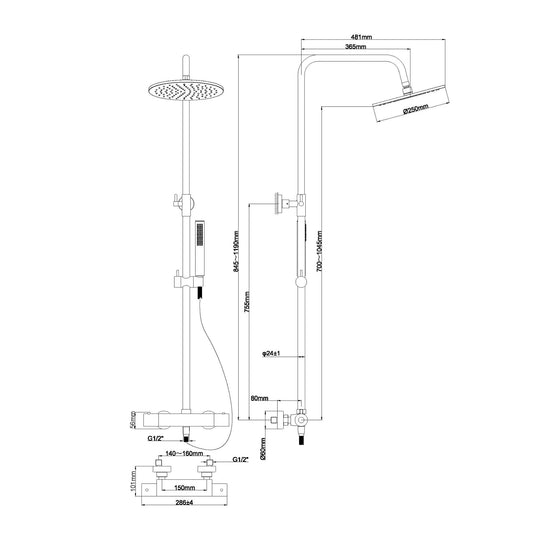 Caral Thermostatische Opbouw Regendoucheset Brons PVD-coating, Wiesbaden