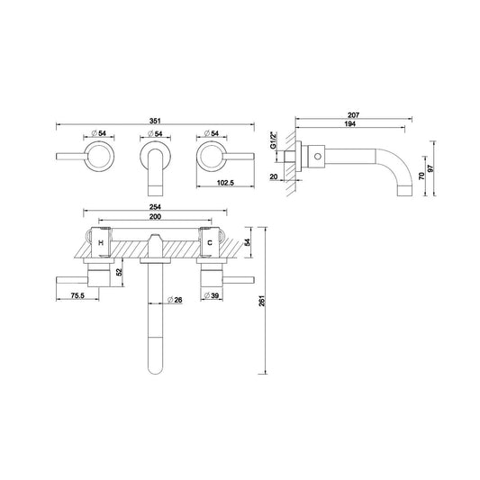 Caral Wastafelkraan Afwerking 2-Knop RVS Look PVD Coating (Exclusief Inbouwdeel) Wiesbaden