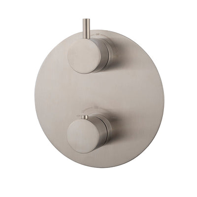 Caral afbouwdeel rond inbouwthermostaat 2 weg geborsteld staal PVD