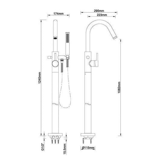 Robinet de baignoire Caral autoportant acier brossé PVD