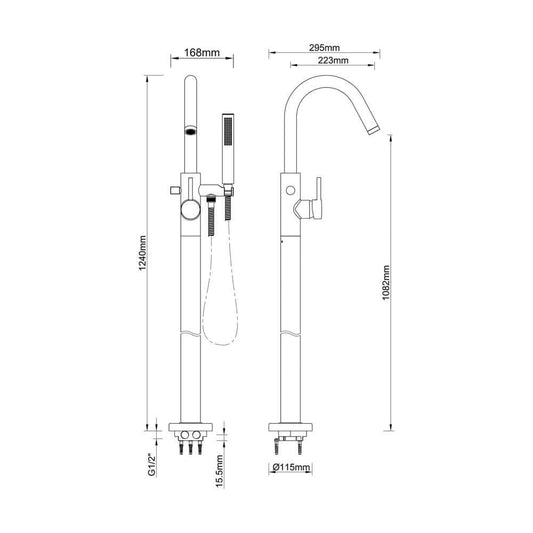 Robinet de baignoire Caral autoportant bronze brossé cuivre PVD