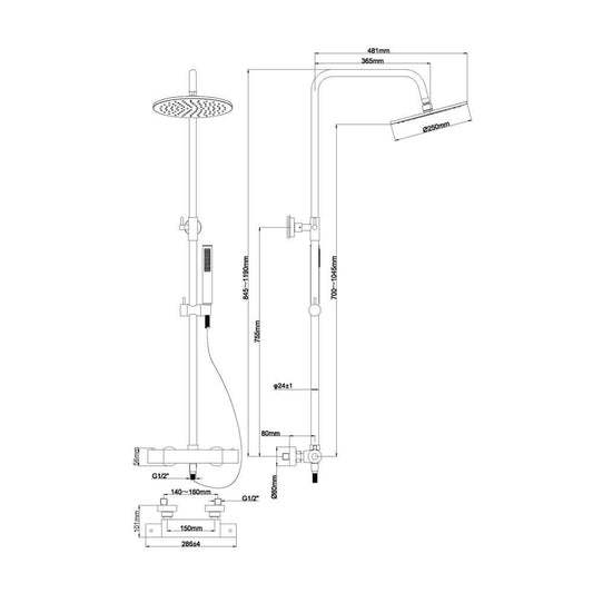 Ensemble de douche de pluie thermostatique Caral en chrome apparent