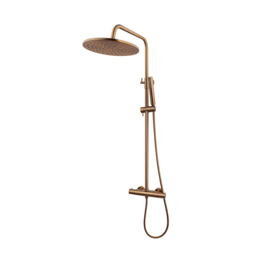 Ensemble de douche de pluie thermostatique Caral en bronze brossé cuivre PVD apparent
