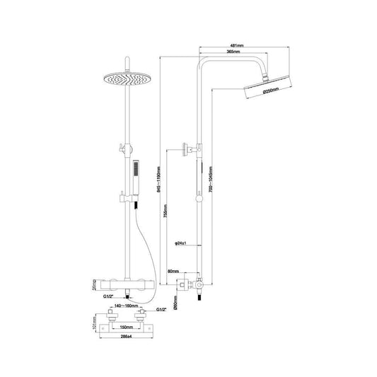 Caral ensemble de douche de pluie thermostatique en laiton brossé PVD à montage apparent