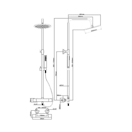 Caral ensemble de douche de pluie thermostatique en acier brossé PVD apparent
