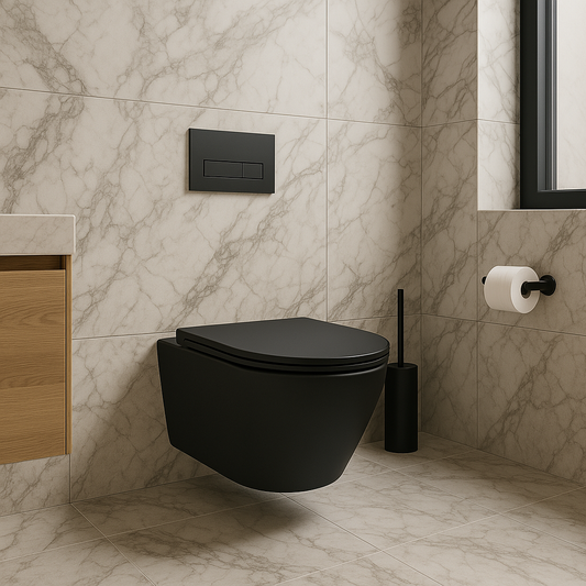 Wandcloset Wiesbaden Vesta Mat Zwart – Rimless Toilet met Tornado Flush, Softclose & Quickrelease Zitting