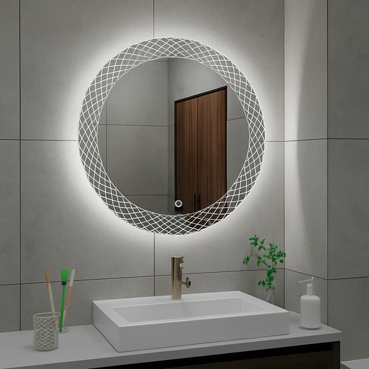 Decoratieve ronde badkamerspiegel Wiesbaden met LED-verlichting en condensvrij 120 cm