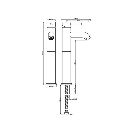 Robinet de lavabo Cimara haut acier brossé PVD